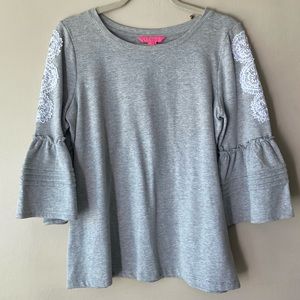 Lilly Pulitzer Grey Bell Sleeve Top with Sleeve detail NWOT